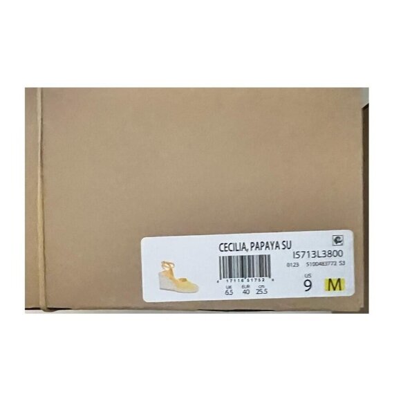 Vince Womens Papaya Yellow Suede Ankle Strap Espadrille Wedge Sandals Sz 9 M New - Picture 9 of 12